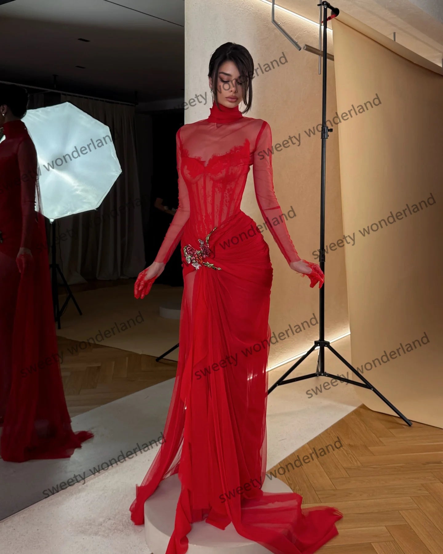 Embroidered Red Gown