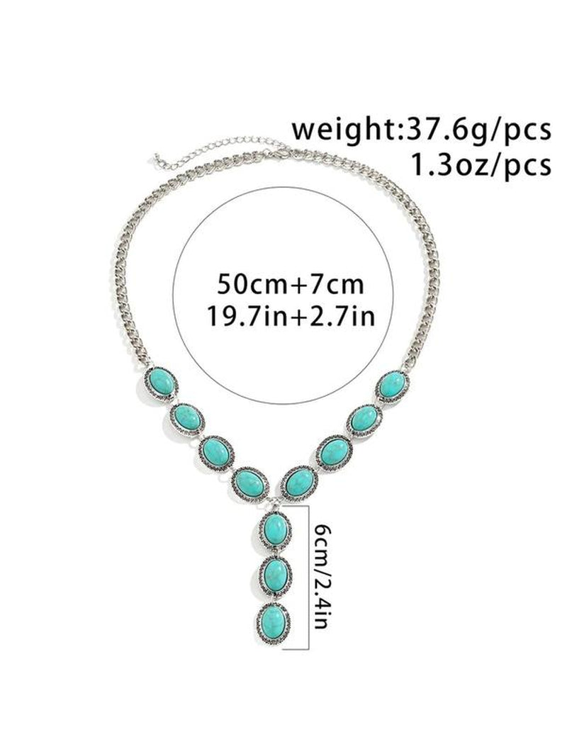 Turquoise Decor Y Lariat Necklace - Women'S Fashion Accessory