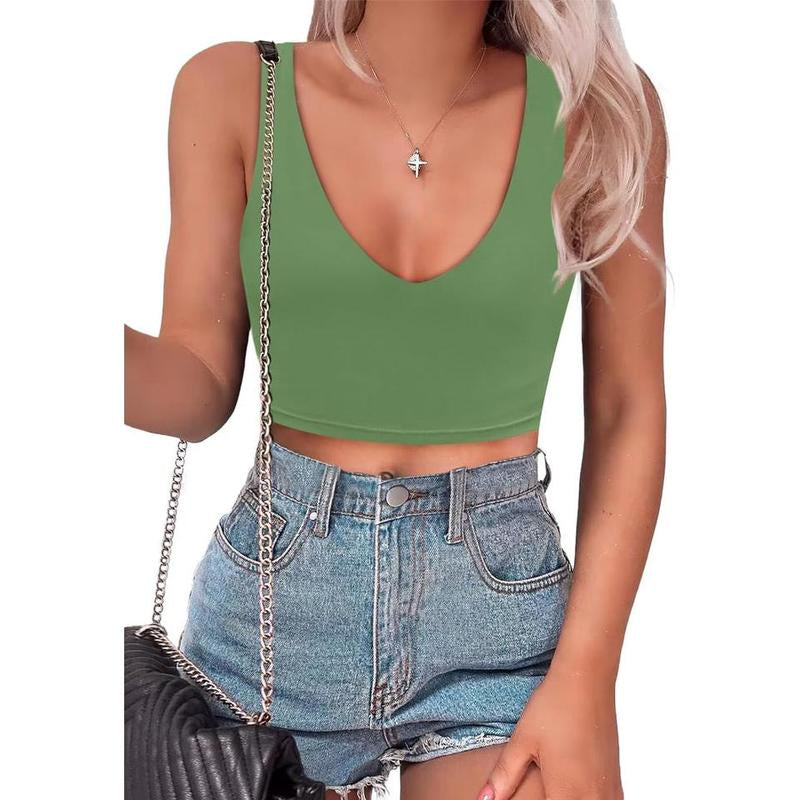 SAUNGKUAI Women's Summer Slim-Fit Deep V-Neck Backless Crop Tank Top