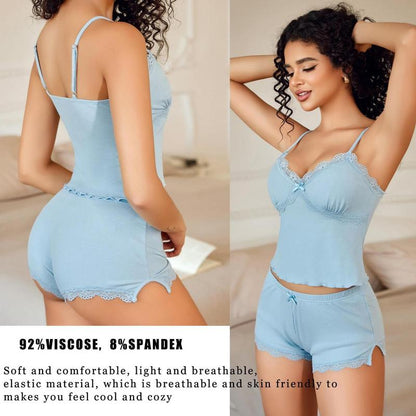 Avidlove Women's V-Neck Lace Trim Cami Pajama Set with Side Slit, Sleepwear, Sizes S-XXL