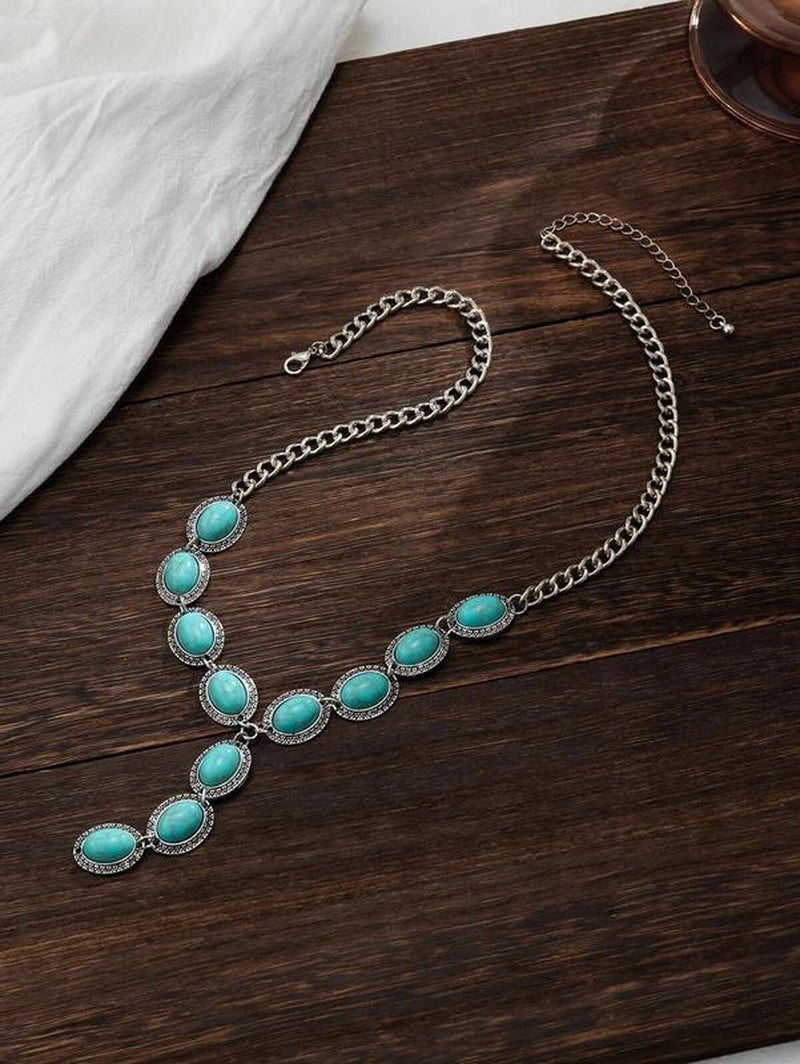 Turquoise Decor Y Lariat Necklace - Women'S Fashion Accessory