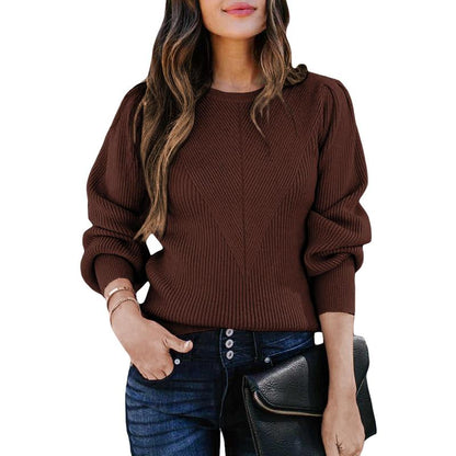 Dokotoo Women's Ribbed Knit Long Sleeve Lantern Sweater - Crewneck Casual Slim Fit Pullover Top