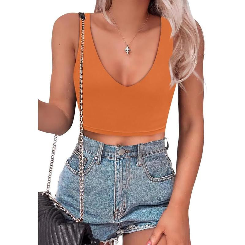 SAUNGKUAI Women's Summer Slim-Fit Deep V-Neck Backless Crop Tank Top