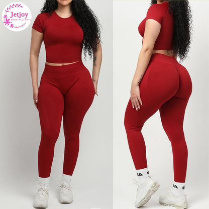 Jetjoy 2 Piece Workout Sets for Women, Long or Short Sleeve T Shirt Tank Top + Workout Shorts Butt Lifting Gym Seamless Booty Biker Shorts, Going Out Gym Sets Fitness Clothes Skinny Sportswear Compression Activewear Gymwear Fitness Clothes Mesh Athleisure