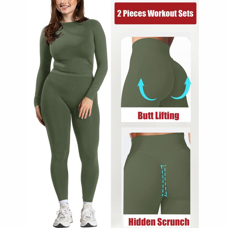 Jetjoy 2 Piece Workout Sets for Women, Long or Short Sleeve T Shirt Tank Top + Workout Shorts Butt Lifting Gym Seamless Booty Biker Shorts, Going Out Gym Sets Fitness Clothes Skinny Sportswear Compression Activewear Gymwear Fitness Clothes Mesh Athleisure