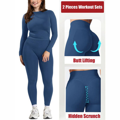 Jetjoy 2 Piece Workout Sets for Women, Long or Short Sleeve T Shirt Tank Top + Workout Shorts Butt Lifting Gym Seamless Booty Biker Shorts, Going Out Gym Sets Fitness Clothes Skinny Sportswear Compression Activewear Gymwear Fitness Clothes Mesh Athleisure