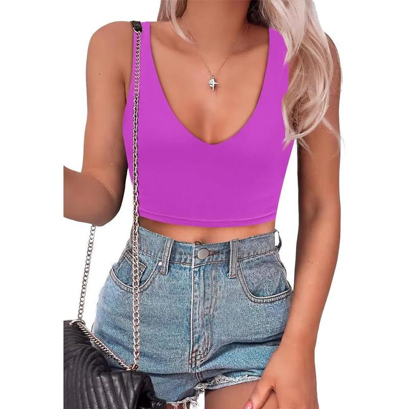 SAUNGKUAI Women's Summer Slim-Fit Deep V-Neck Backless Crop Tank Top