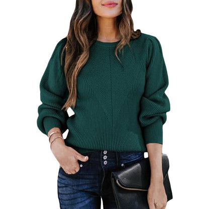 Dokotoo Women's Ribbed Knit Long Sleeve Lantern Sweater - Crewneck Casual Slim Fit Pullover Top