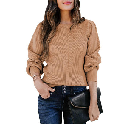 Dokotoo Women's Ribbed Knit Long Sleeve Lantern Sweater - Crewneck Casual Slim Fit Pullover Top