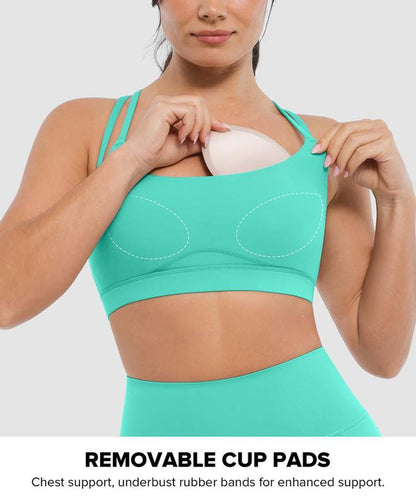 BRXL Strappy Sports Bras for Women High Support Criss-Cross Back Padded with Removable Cups Yoga Workout Activewear UPF 50+ Sun Protection-Love