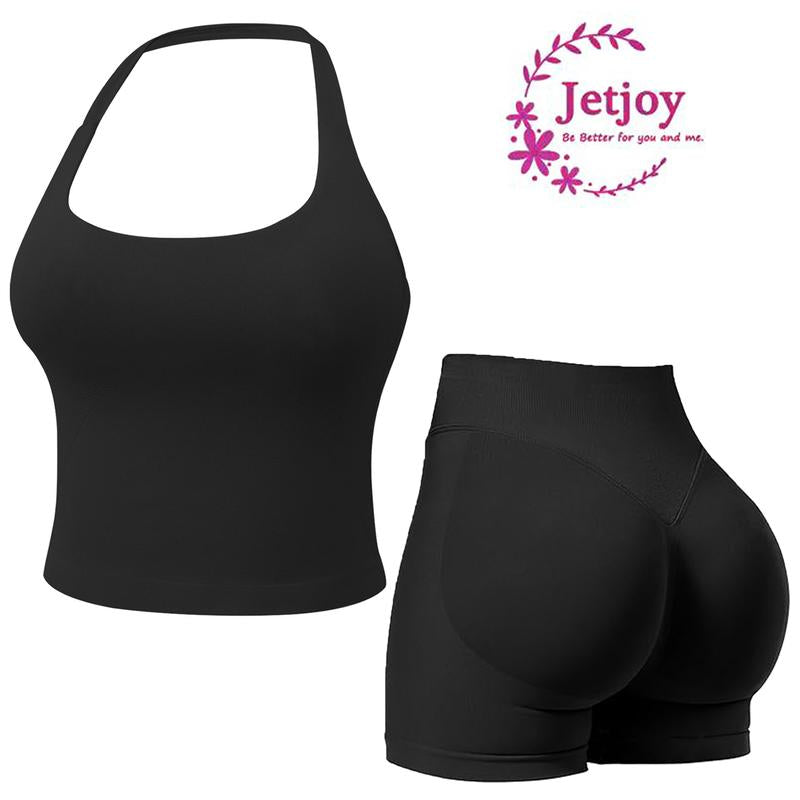 Jetjoy 2 Piece Workout Sets for Women, Long or Short Sleeve T Shirt Tank Top + Workout Shorts Butt Lifting Gym Seamless Booty Biker Shorts, Going Out Gym Sets Fitness Clothes Skinny Sportswear Compression Activewear Gymwear Fitness Clothes Mesh Athleisure