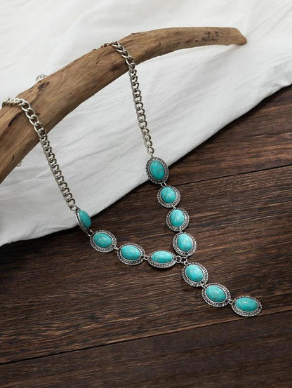 Turquoise Decor Y Lariat Necklace - Women'S Fashion Accessory