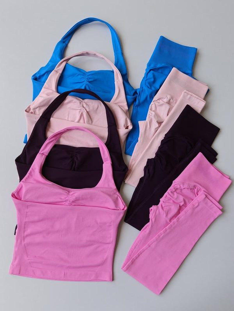 Jetjoy 2 Piece Workout Sets for Women, Long or Short Sleeve T Shirt Tank Top + Workout Shorts Butt Lifting Gym Seamless Booty Biker Shorts, Going Out Gym Sets Fitness Clothes Skinny Sportswear Compression Activewear Gymwear Fitness Clothes Mesh Athleisure