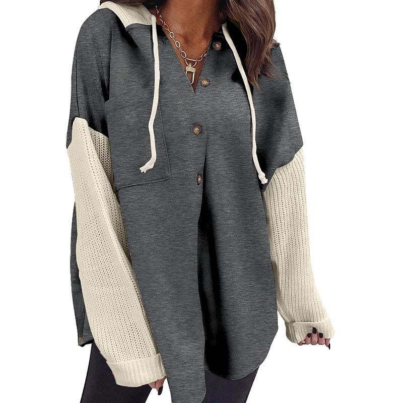 Oversized Sweatshirt for Women Loose Fit Casual Long Sleeve Button Hooded Sweatshirts Hoodies with Pocket