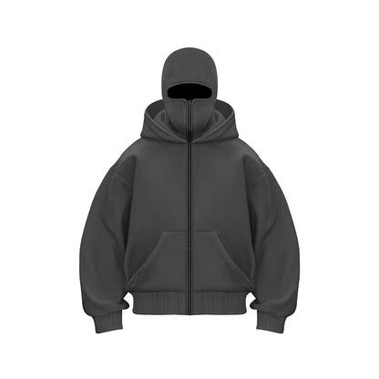 Y2K Gothic Double Hooded Balaclava Sweatshirt - Unisex Autumn/Winter Sportswear