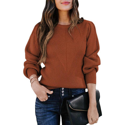 Dokotoo Women's Ribbed Knit Long Sleeve Lantern Sweater - Crewneck Casual Slim Fit Pullover Top