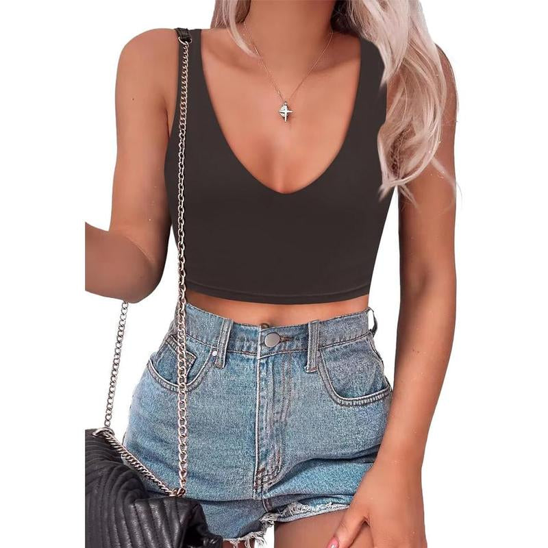 SAUNGKUAI Women's Summer Slim-Fit Deep V-Neck Backless Crop Tank Top