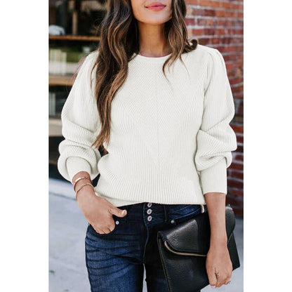 Dokotoo Women's Ribbed Knit Long Sleeve Lantern Sweater - Crewneck Casual Slim Fit Pullover Top