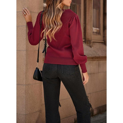 Dokotoo Women's Ribbed Knit Long Sleeve Lantern Sweater - Crewneck Casual Slim Fit Pullover Top