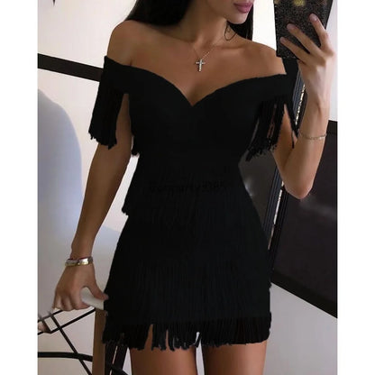 Fringed V-Neck Dress