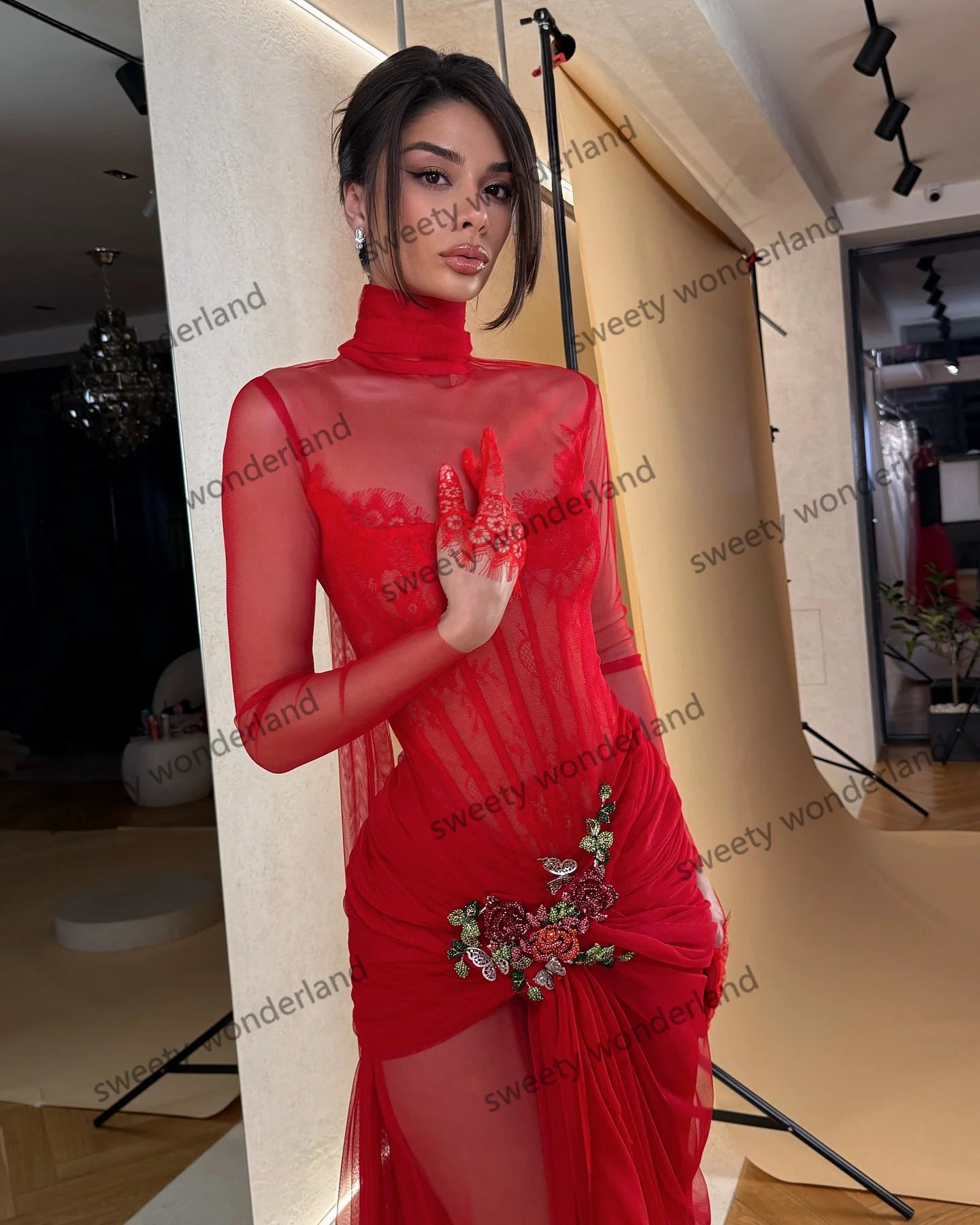 Embroidered Red Gown