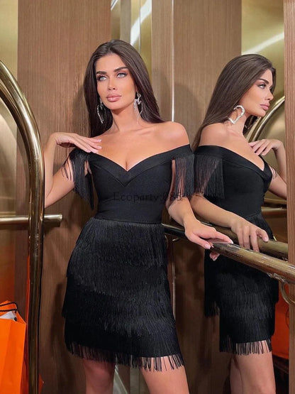 Fringed V-Neck Dress