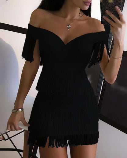 Fringed V-Neck Dress
