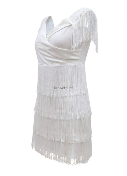 Fringed V-Neck Dress