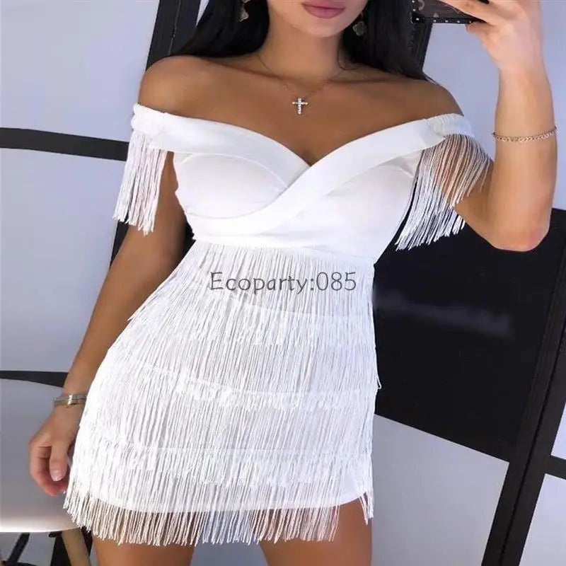 Fringed V-Neck Dress