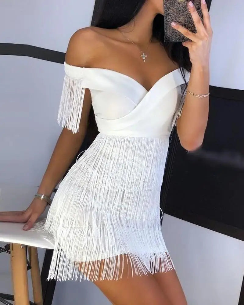 Fringed V-Neck Dress