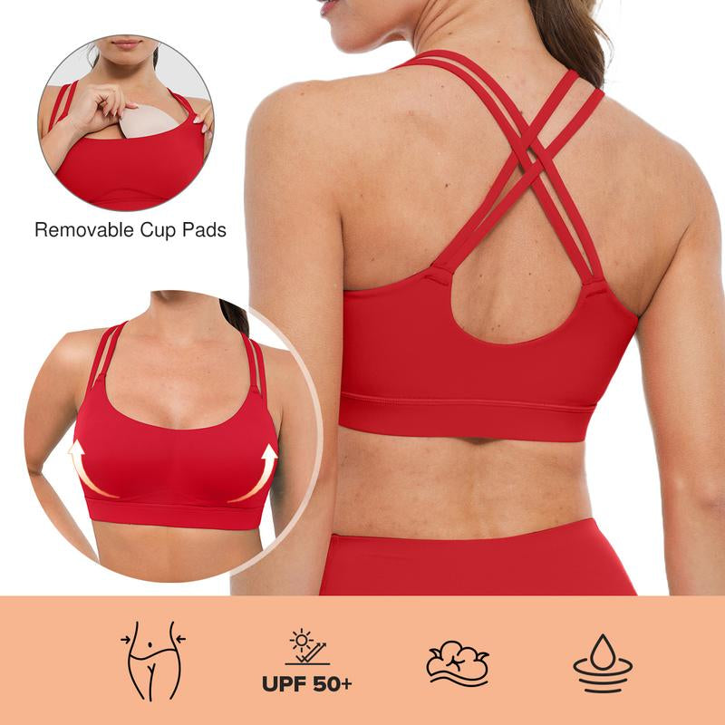 BRXL Strappy Sports Bras for Women High Support Criss-Cross Back Padded with Removable Cups Yoga Workout Activewear UPF 50+ Sun Protection-Love