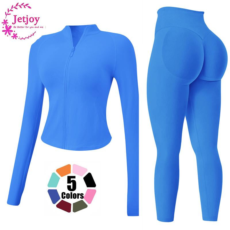 Jetjoy 2 Piece Workout Sets for Women, Long or Short Sleeve T Shirt Tank Top + Workout Shorts Butt Lifting Gym Seamless Booty Biker Shorts, Going Out Gym Sets Fitness Clothes Skinny Sportswear Compression Activewear Gymwear Fitness Clothes Mesh Athleisure