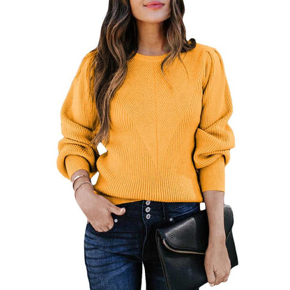 Dokotoo Women's Ribbed Knit Long Sleeve Lantern Sweater - Crewneck Casual Slim Fit Pullover Top