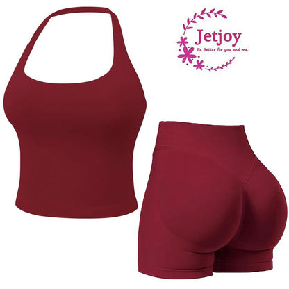 Jetjoy 2 Piece Workout Sets for Women, Long or Short Sleeve T Shirt Tank Top + Workout Shorts Butt Lifting Gym Seamless Booty Biker Shorts, Going Out Gym Sets Fitness Clothes Skinny Sportswear Compression Activewear Gymwear Fitness Clothes Mesh Athleisure