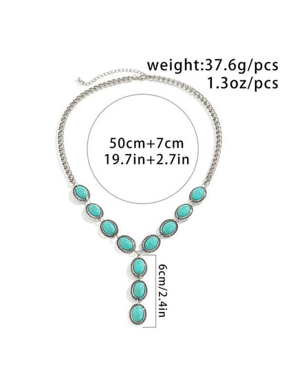 Turquoise Decor Y Lariat Necklace - Women'S Fashion Accessory
