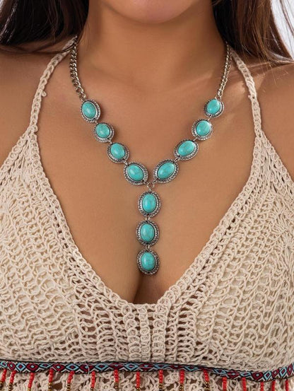 Turquoise Decor Y Lariat Necklace - Women'S Fashion Accessory