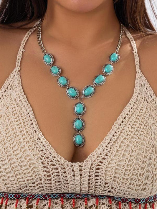 Turquoise Decor Y Lariat Necklace - Women'S Fashion Accessory