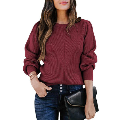 Dokotoo Women's Ribbed Knit Long Sleeve Lantern Sweater - Crewneck Casual Slim Fit Pullover Top