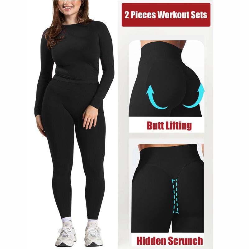 Jetjoy 2 Piece Workout Sets for Women, Long or Short Sleeve T Shirt Tank Top + Workout Shorts Butt Lifting Gym Seamless Booty Biker Shorts, Going Out Gym Sets Fitness Clothes Skinny Sportswear Compression Activewear Gymwear Fitness Clothes Mesh Athleisure
