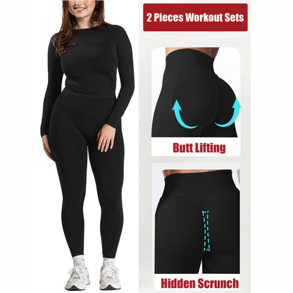 Jetjoy 2 Piece Workout Sets for Women, Long or Short Sleeve T Shirt Tank Top + Workout Shorts Butt Lifting Gym Seamless Booty Biker Shorts, Going Out Gym Sets Fitness Clothes Skinny Sportswear Compression Activewear Gymwear Fitness Clothes Mesh Athleisure