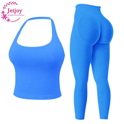 Jetjoy 2 Piece Workout Sets for Women, Long or Short Sleeve T Shirt Tank Top + Workout Shorts Butt Lifting Gym Seamless Booty Biker Shorts, Going Out Gym Sets Fitness Clothes Skinny Sportswear Compression Activewear Gymwear Fitness Clothes Mesh Athleisure
